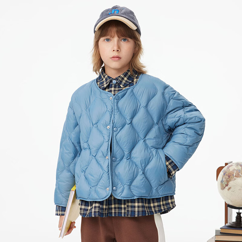 马骑顿 童装男大童冬季学院风保暖翻领羽绒服 灰蓝 140cm 155元（需用券）