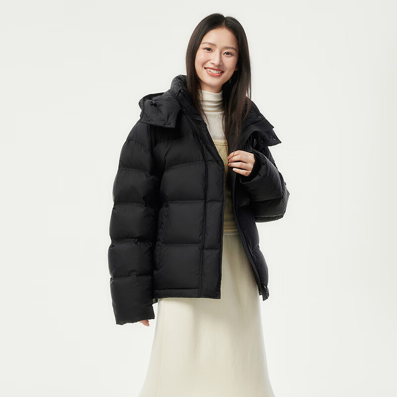 坦博尔 90白鸭绒面包羽绒服 短款加厚680+蓬 黑 529元