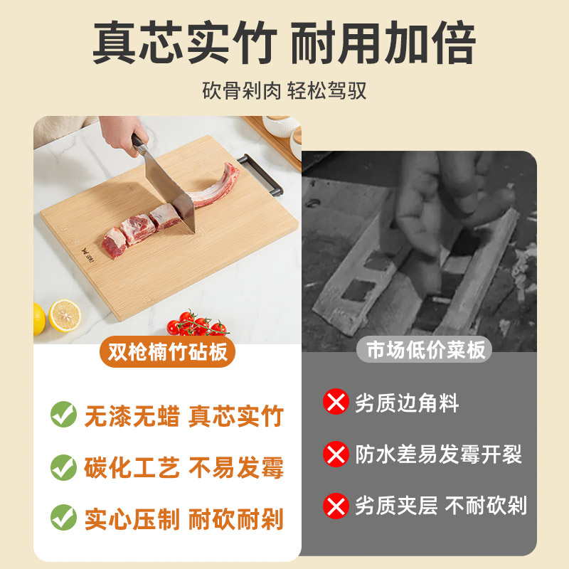 SUNCHA 双枪 天然竹菜板家用切菜板案板厨房面板水果揉面擀面板方形竹砧板 1
