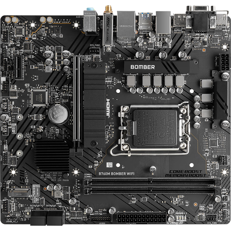 PLUS会员：MSI 微星 B760M BOMBER WIFI DDR5爆破弹电脑主板 支持 CPU 14400F/13490F/12600KF