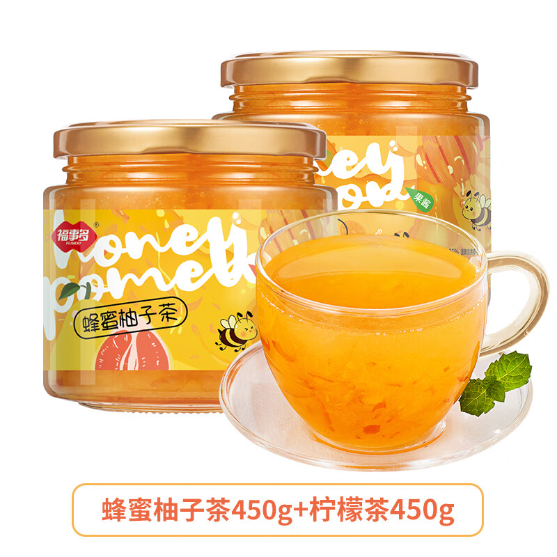 FUSIDO 福事多 蜂蜜柚子茶柠檬茶冲饮果汁水果茶饮料 450g2瓶柚子茶*1柠檬茶*1 