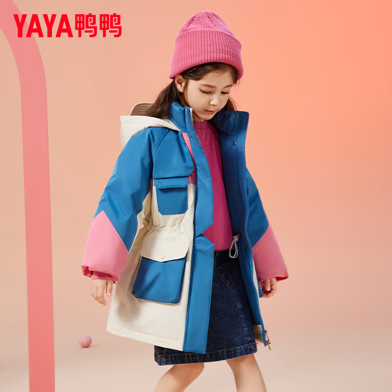 YAYA 鸭鸭 中大童撞色中长款羽绒服 139元（需领券）