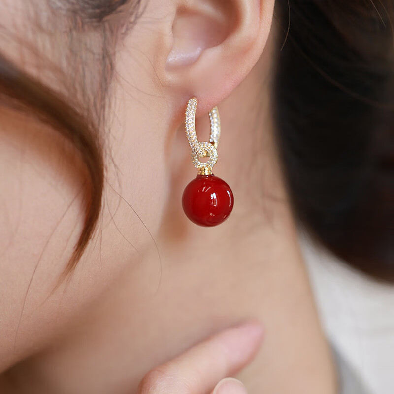 红色珍珠耳环个性微镶高级感耳钉女耳扣时尚耳饰2023年新款潮 34.9元（需用