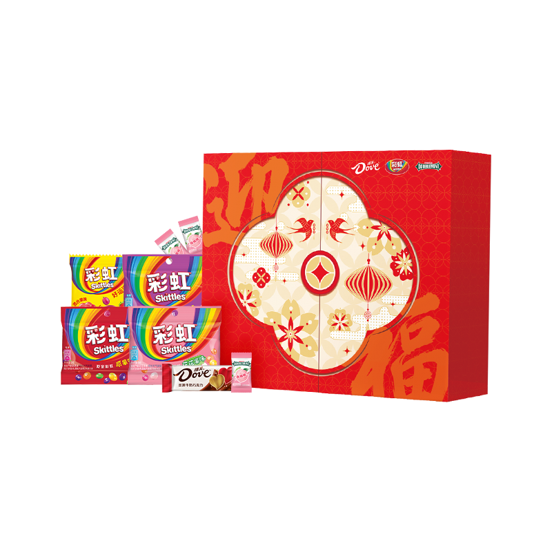 绿箭 x彩虹糖x德芙混合糖果巧克力迎福礼盒约465g 年货新年礼盒 25.9元