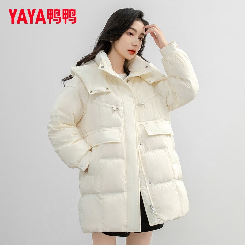 PLUS会员：YAYA 鸭鸭羽绒服 女士中长款连帽羽绒服 YE3B600945H-7 265.51元（需用券