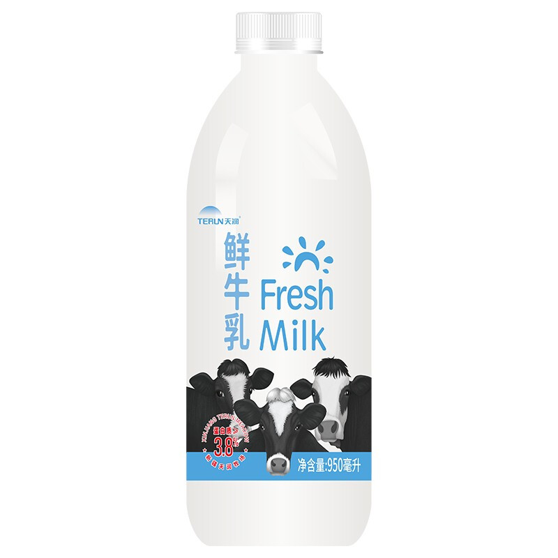 TERUN 天润 新疆产地 鲜牛乳3.8g巴氏杀菌鲜奶家庭生鲜装950ml*1瓶 25.97元