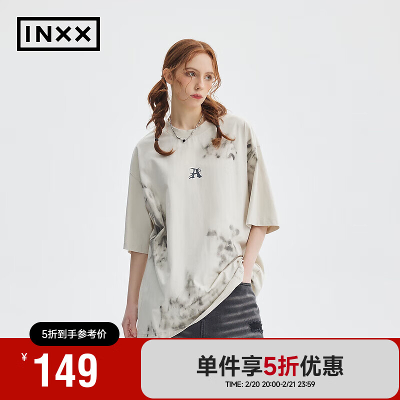 INXX APYD 美式高街短袖男女同款设计感刷色复古T恤潮牌 灰白色 M 245元（需用