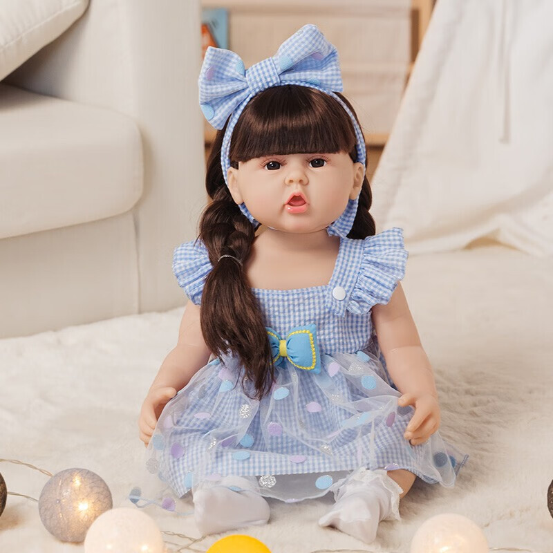 尔苗 芭巴比娃娃换装仿真洋娃娃玩具女孩过家家重生58cm全软胶生日礼物 蓝