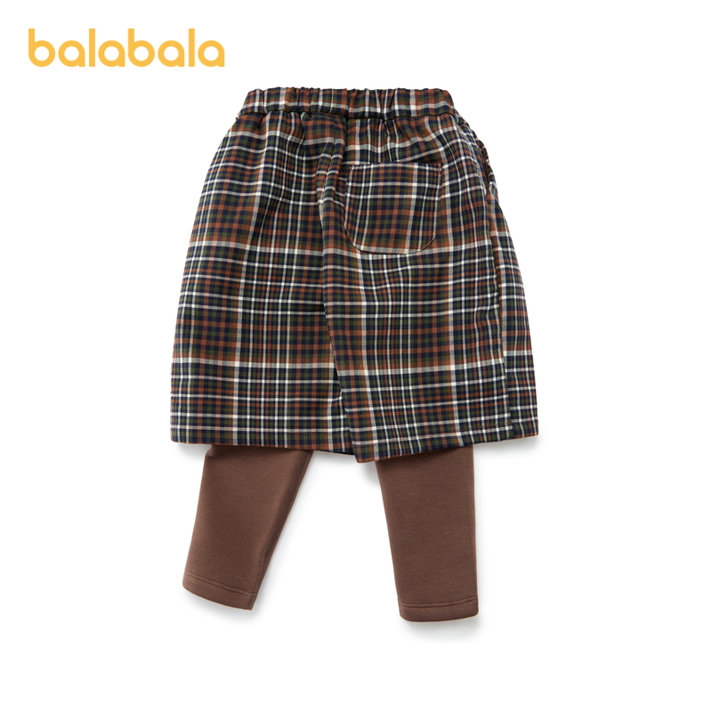 88VIP：巴拉巴拉 宝宝裤子加绒女童秋冬儿童格子时尚小童假两件弹力打底裤 
