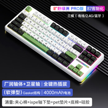 AULA 狼蛛 F87 Pro 87键 三模机械键盘 旷野绿洲 灰木轴V4 RGB ￥178.45