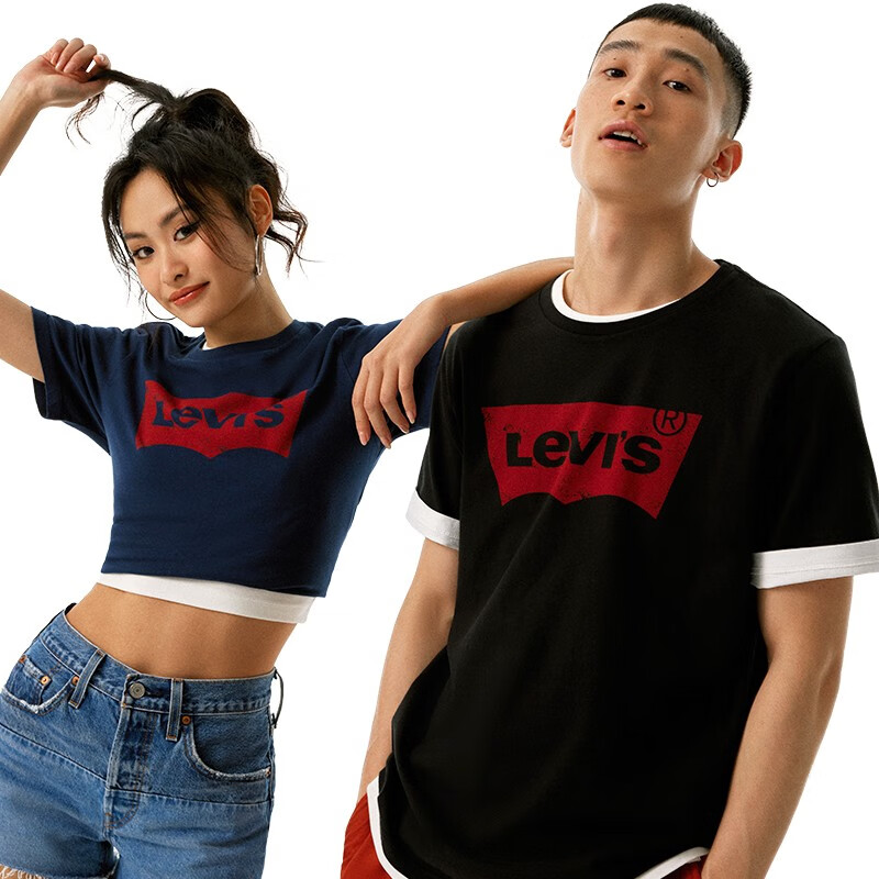 Levi's 李维斯 新版情侣同款短袖T恤logo印花 黑色 77.45元（需用券）