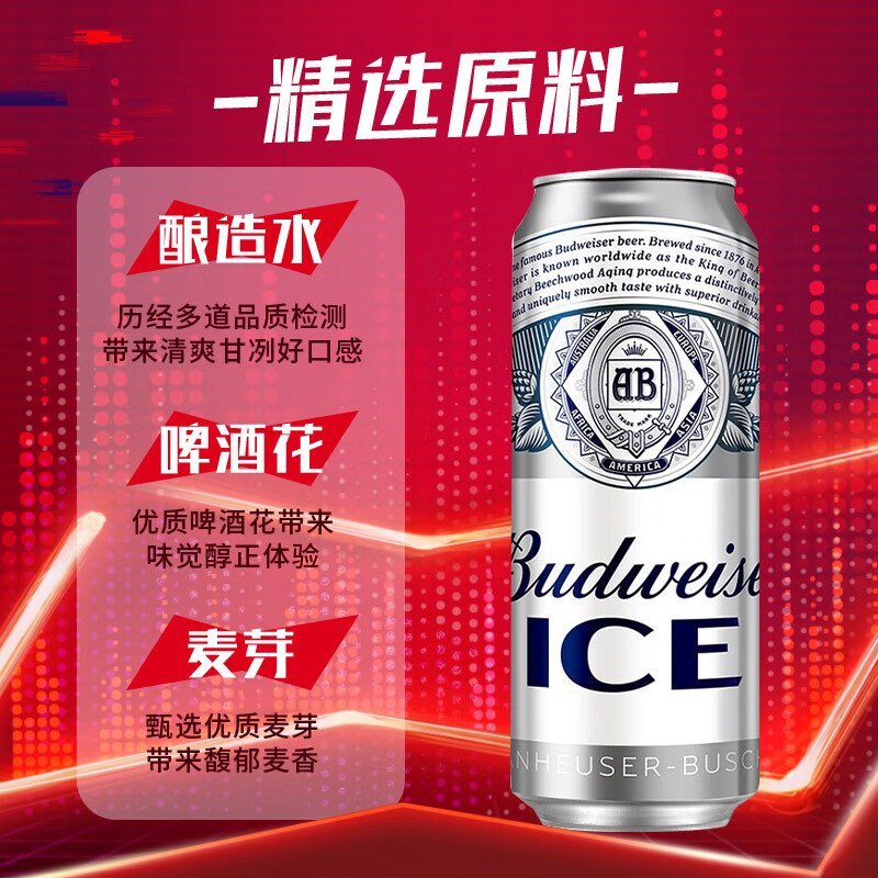 Budweiser 百威 冰啤酒 500ml*18听 49.02元（需用券）