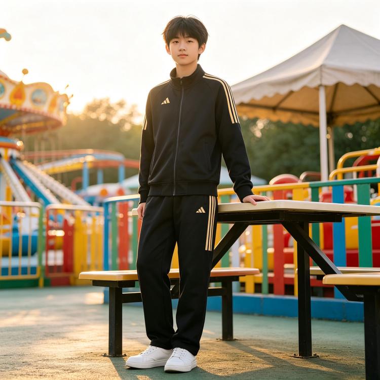 阿迪达斯 儿童秋季款日常休闲运动开衫套装中大童外套长裤上下装两件套 36