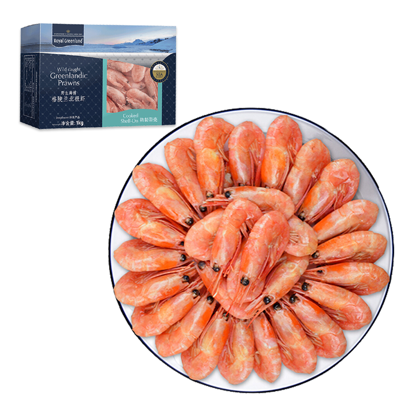京东生鲜 熟冻北极甜虾1kg/盒 90-120只 MSC认证 59.9元