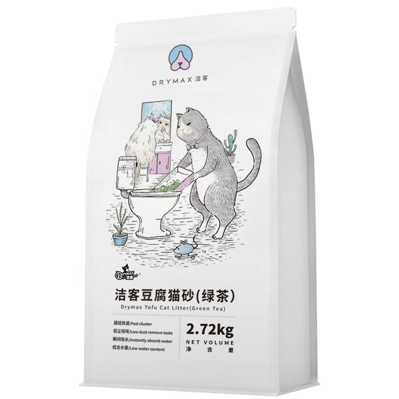 DRYMAX 洁客 豆腐砂植物环保结团高效除臭低尘猫砂绿茶味2.72kg 24.6元