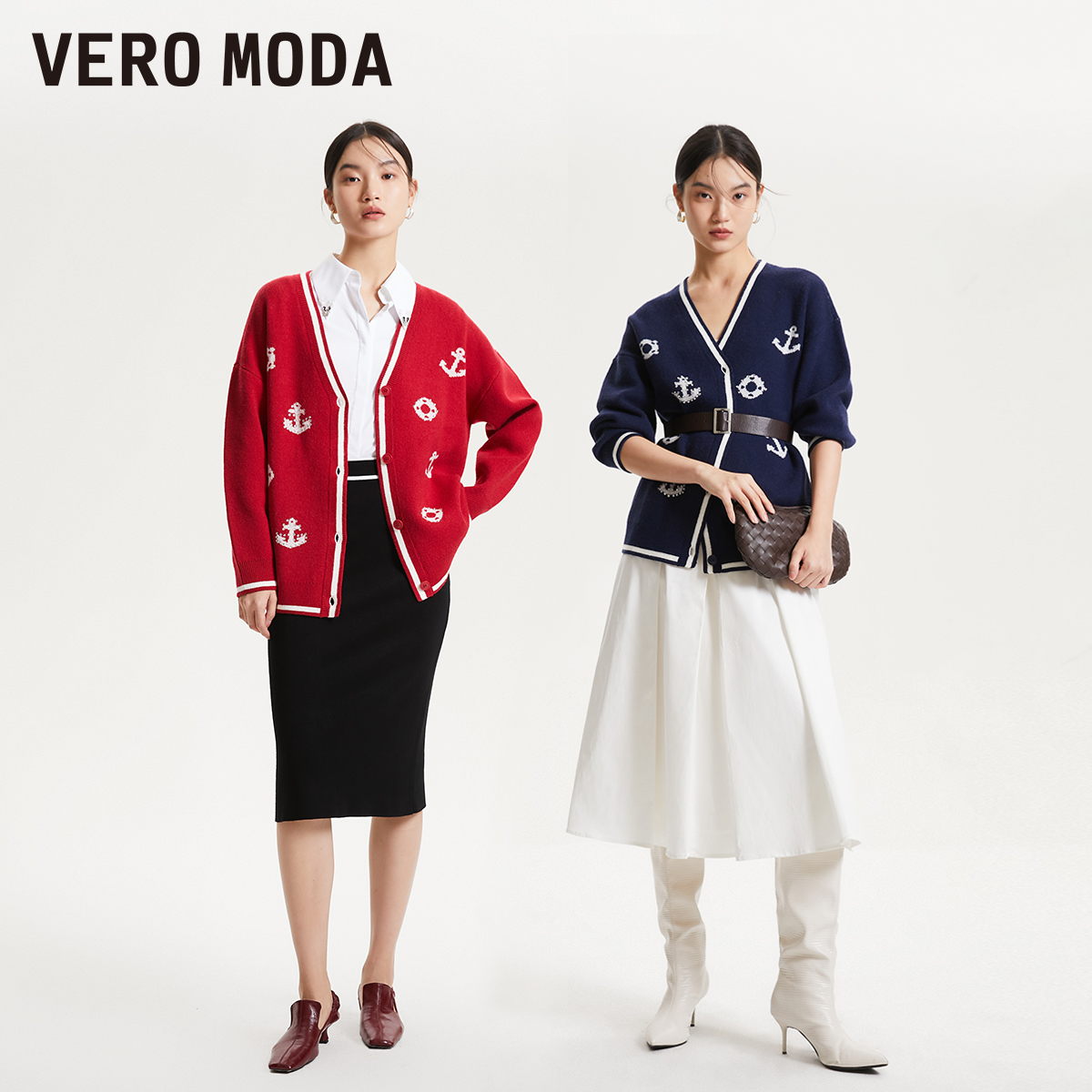 VERO MODA 毛衣女2023秋冬新款海军风撞色碎钻开衫外套 245.28元（需买3件，共735