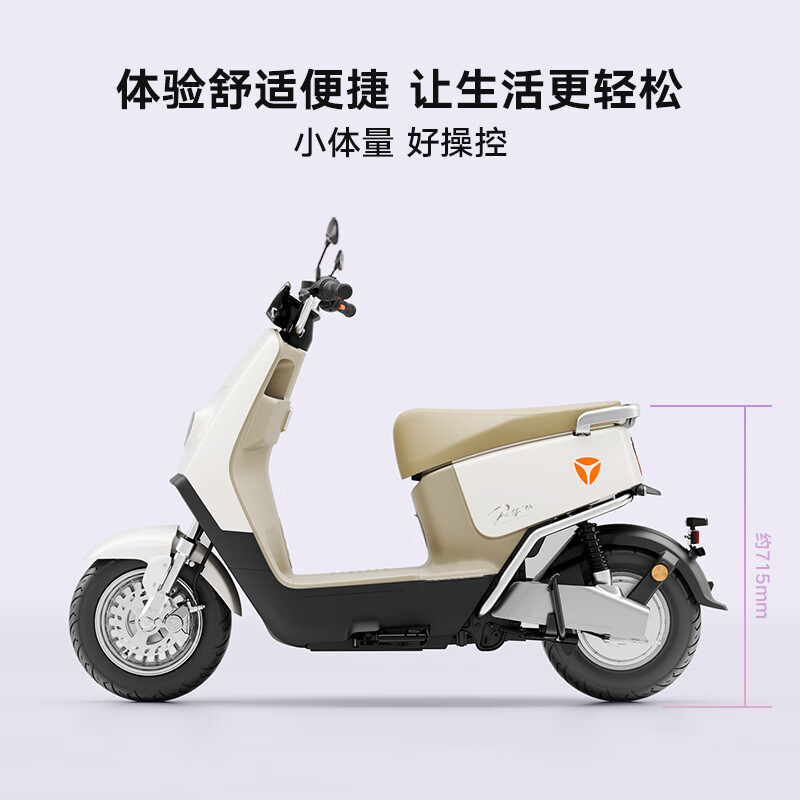 雅迪 电动轻便摩托车长续航60km铅酸电池60V20Ah G20-M成人踏板电瓶车 浅黛粉/