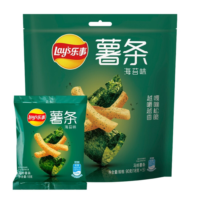 Lay's 乐事 薯条 海苔味18gx5包 百事食品 休闲零食 真脆薯条 10.8元