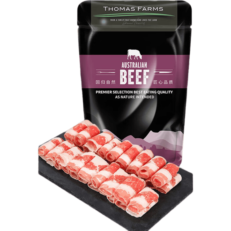 THOMAS FARMS 澳洲谷饲安格斯肥牛卷 1斤/袋 33元/件（共99元）