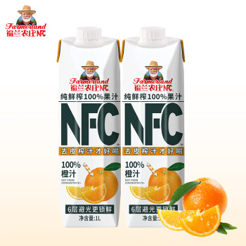 福兰农庄 100% NFC橙汁 1L*2瓶 ￥22.8