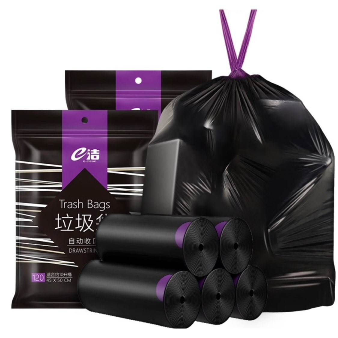 PLUS会员:e洁 自动收口垃圾袋 黑色 45cm*50cm*2卷 共60只 5.85元包邮（需领券）