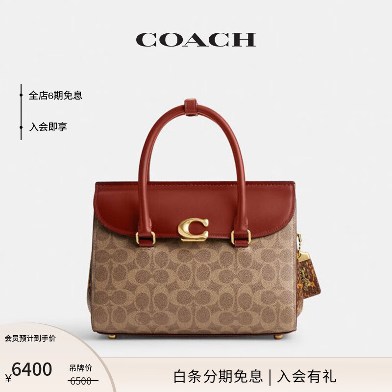 COACH 蔻驰 女士经典标志蛇皮革细节BROOME CARRYALL手袋女包 B4/棕黄色 锈红色 626