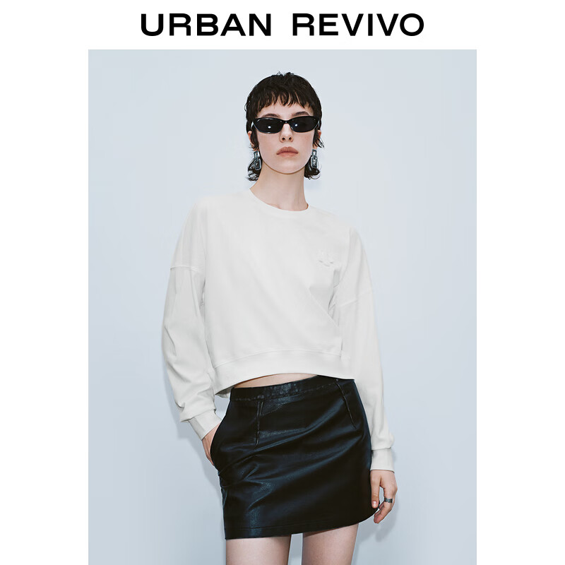 URBAN REVIVO UR2024秋季女装时尚休闲短款宽松套头圆领卫衣UYY440070 本白 XS 139元