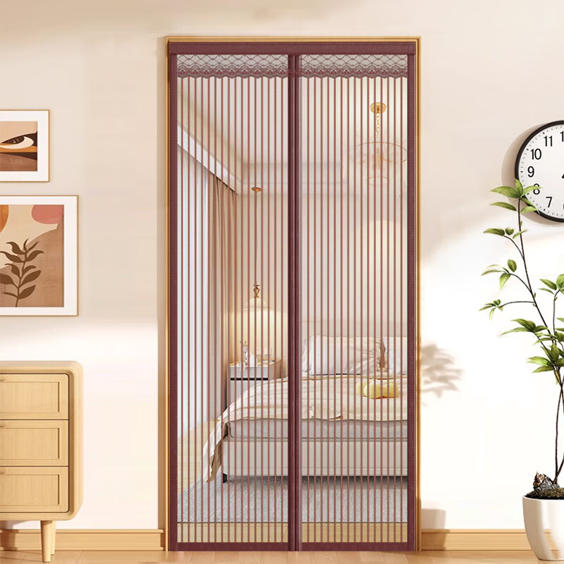 宫薰 魔术贴防蚊门帘 全磁吸纱窗网 90X200 咖色 22.25元