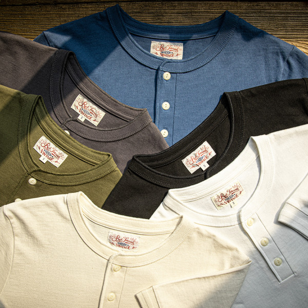 Red Tornado 红风复古 重磅纯棉亨利领T恤 阿美咔叽 T1-0007