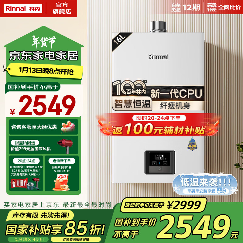 Rinnai 林内 恒温系列 JSQ31-GD31 强排式燃气热水器 16L ￥2183.95