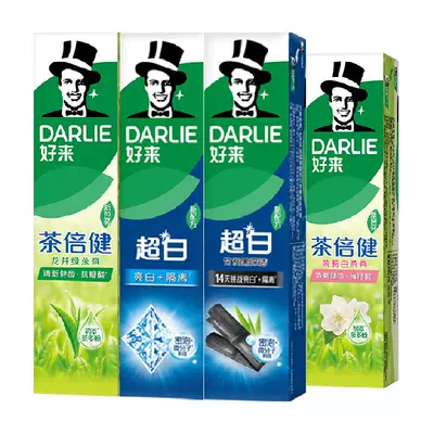 88VIP：DARLIE好来 (原黑人) 牙膏超白茶家庭套装 190g*4支 38.25元（返天猫卡10元