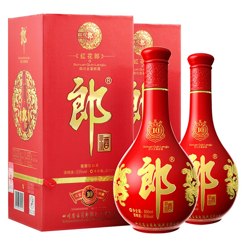 移动端、京东百亿补贴：郎酒 红花郎10 53度 500mL*2瓶 （年份包装随机） 428.12