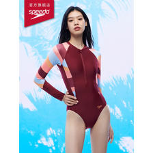 SPEEDO 速比涛 ECO环保系列印花拼接防晒抗氯修身显瘦长短袖女士连体泳衣 539.