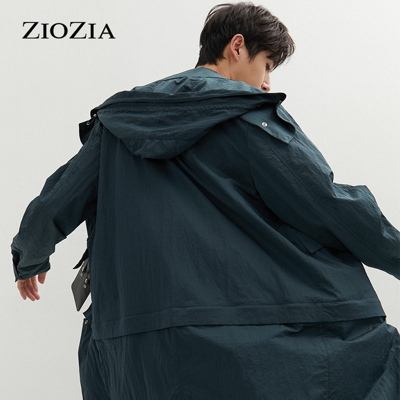 ZIOZIA 九牧王 复古绿工装布风衣 可拆卸帽下摆外套 ZC 223元