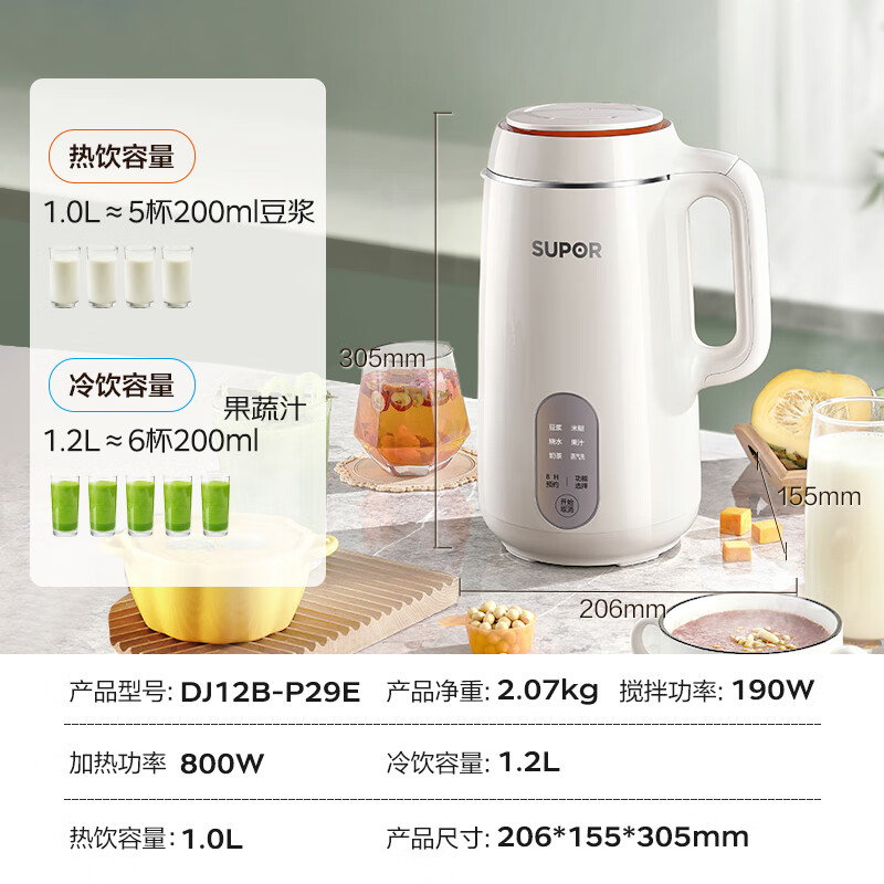 以旧换新补贴：SUPOR 苏泊尔 DJ12B-P29E 豆浆机 1.2L 158.4元