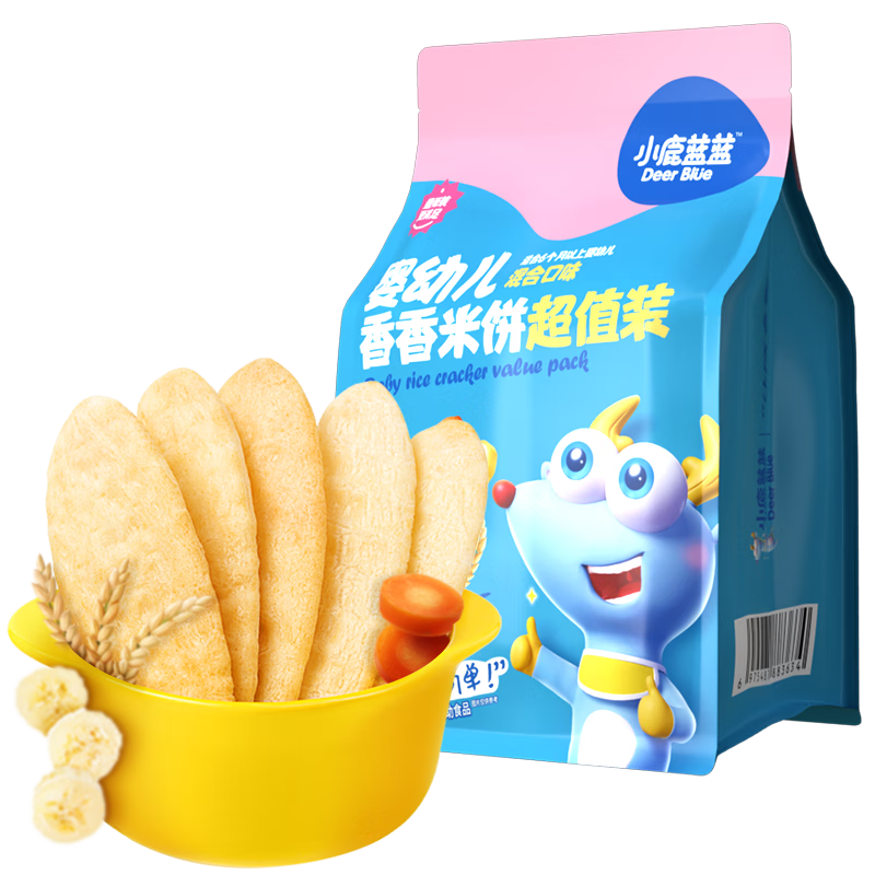 Plus：小鹿蓝蓝 婴幼儿香香米饼 3口味混合 超值装120g(60片) 15.6元包邮(返卡4元后)