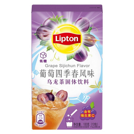 Lipton 立顿 果汁粉葡萄风味四季春茶固体饮料10条装100g 速溶冲饮果珍粉 冲调