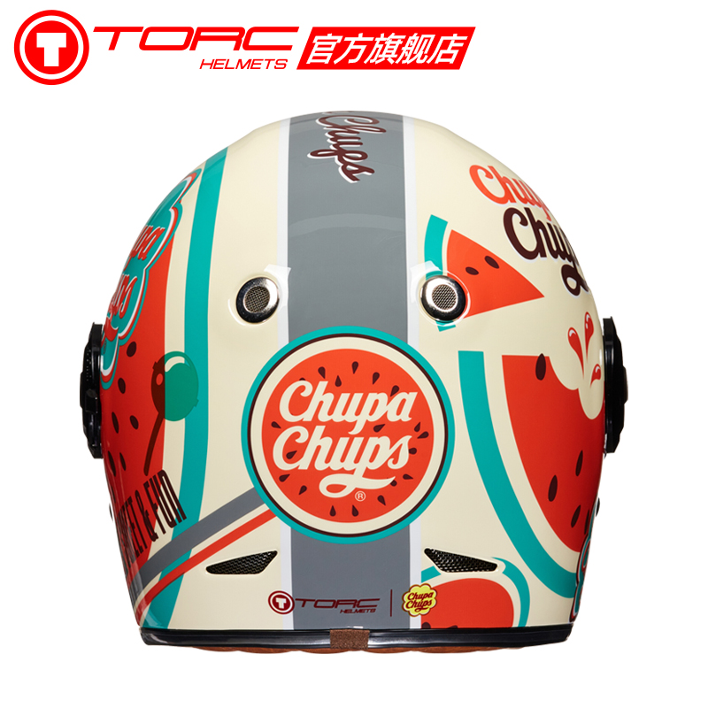 TORC 摩托车半盔复古头盔全盔西瓜珍宝珠联名棒棒糖男女四分之三3C 520元（
