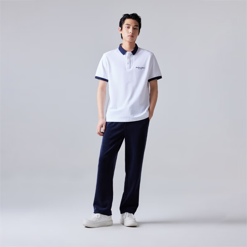 PLUS会员：JACK&JONES 杰克·琼斯 撞色领口 POLO衫 224206032 本白色 76.71元包邮（需