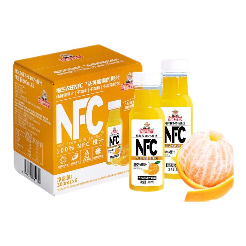 PLUS会员、需首购：福兰农庄 NFC100﹪橙汁300ML×6*2件 33.7元包邮（合16.85元/件