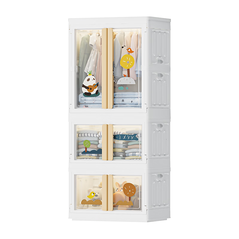 移动端、京东百亿补贴：京东京造 熊熊儿童衣柜 64cm面宽3层 童装衣物收纳