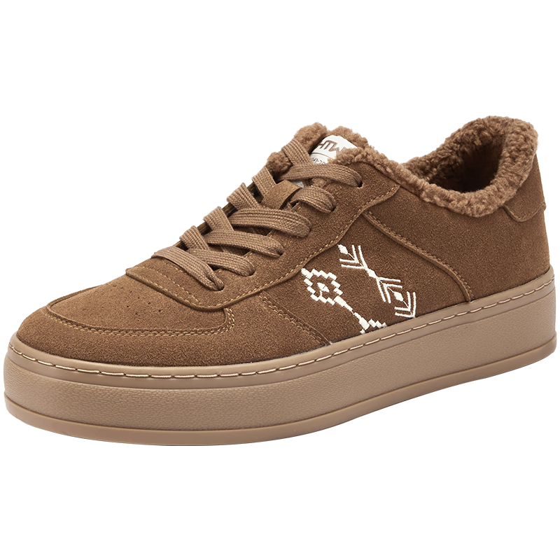 热风 男鞋冬季新款加绒保暖复古棕色跑步板鞋潮 08杏色 42 104元 第二件0元