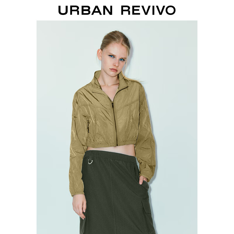 URBAN REVIVO UR2024秋季女装运动户外休闲宽松短款立领外套UYV140018 卡其 S 319元