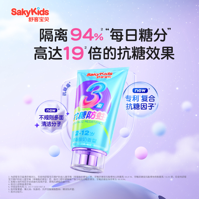 88VIP：舒客宝贝 sakykids 儿童牙膏抗糖3到6到12岁含氟换牙期防蛀固齿60g 7.9元