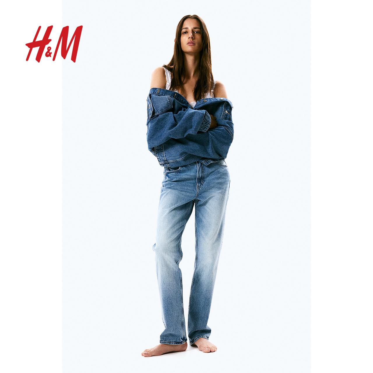 H&M HM女装牛仔裤春季时尚舒适简约微弹修身高腰长裤1199187 130元