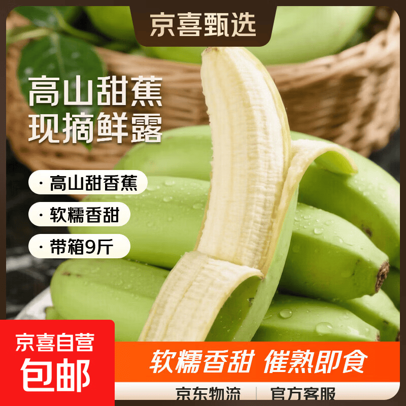 京喜 高山甜香蕉正宗当季水果青皮现摘放置催熟后食用 带箱9斤 14.9元
