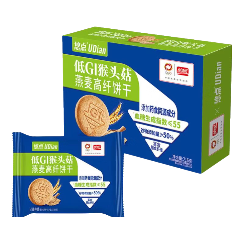 盼盼 低GI猴头菇燕麦高纤饼干 216g*1盒 8.9元包邮