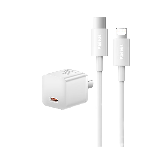 倍思 BASEUS CCGAN20C5-M 手机充电器 Type-C 20W 白色+Type-C转Lightning 数据线 1m 白色 