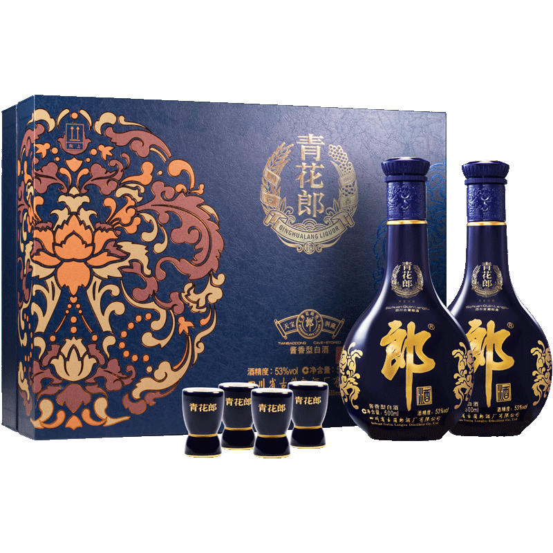 郎酒青花郎双瓶礼盒 53度酱香型500mL 2瓶 礼盒装 1480元(需领券)
