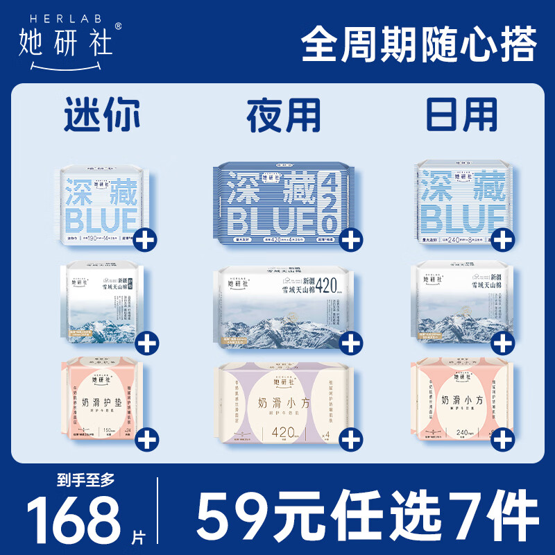 Herlab 她研社 深藏blue迷你卫生巾 日用护垫190mm14片 超薄瞬吸姨妈巾 深藏blue 1